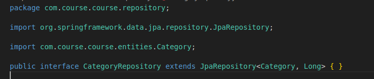 Java interface declaration that extends JpaRepository from Spring Data JPA and is associated with the Category entity (MVC model).