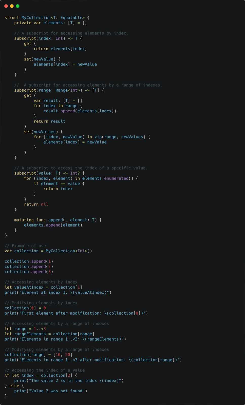 Subscripts in Swift allow users to access specific elements in a collection, sequence, or custom type.Â