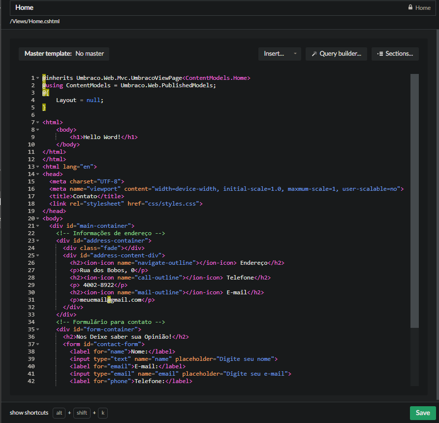 An example of an Umbraco modelâ€™s robust code customization options.