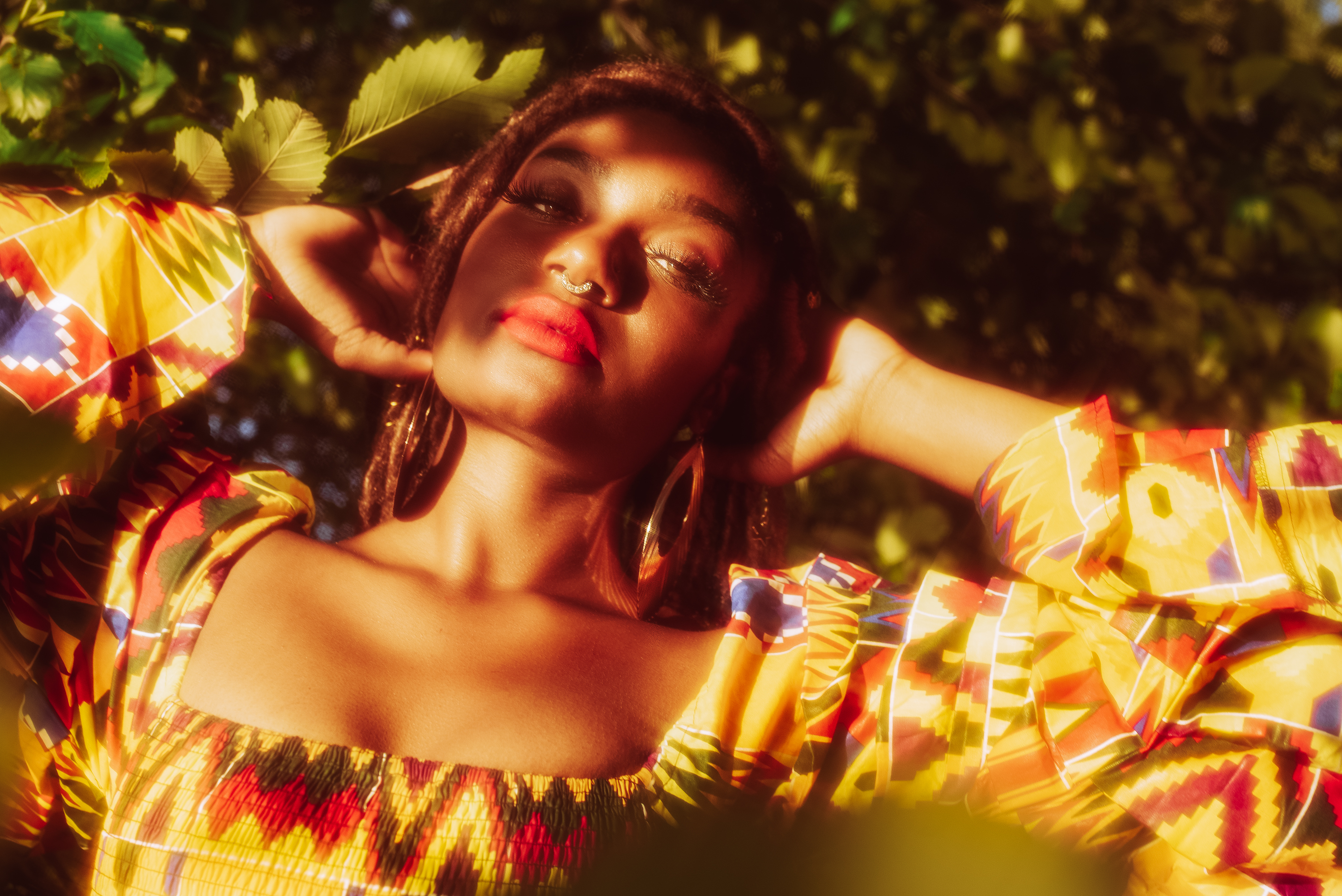 Zenobia Taylor photographed wearing the Queen Sheba dress by Chimzi.