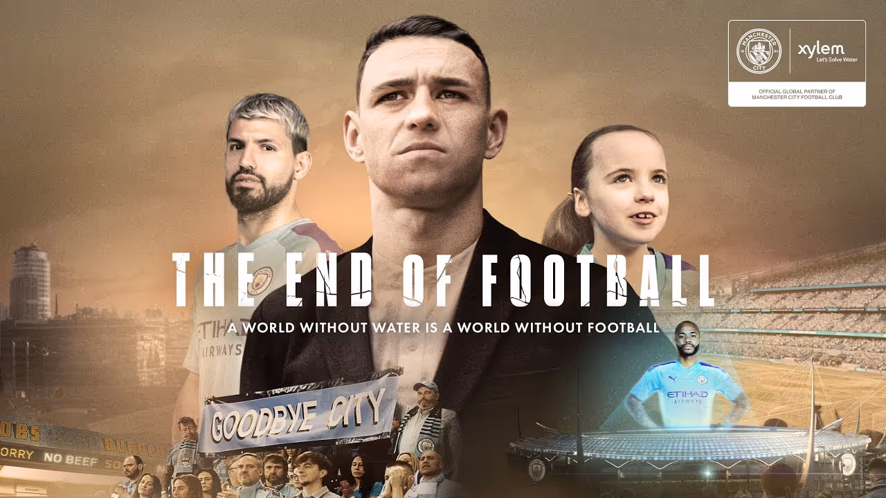 A picture of concerned Manchester City players and fans, including Phil Foden, with the video title 'The End of Football'.