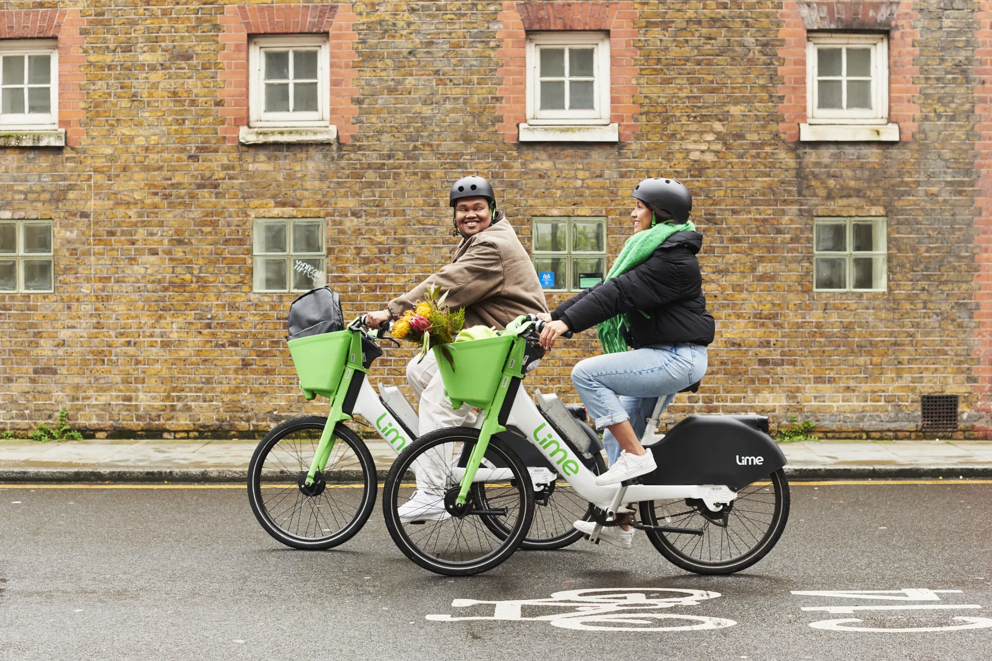 Lime e-bikes being ridden