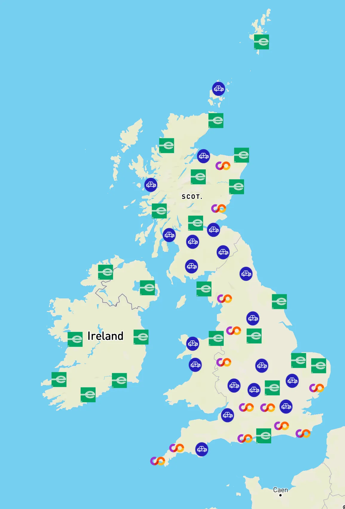 Screenshot of the interactive UK car club map