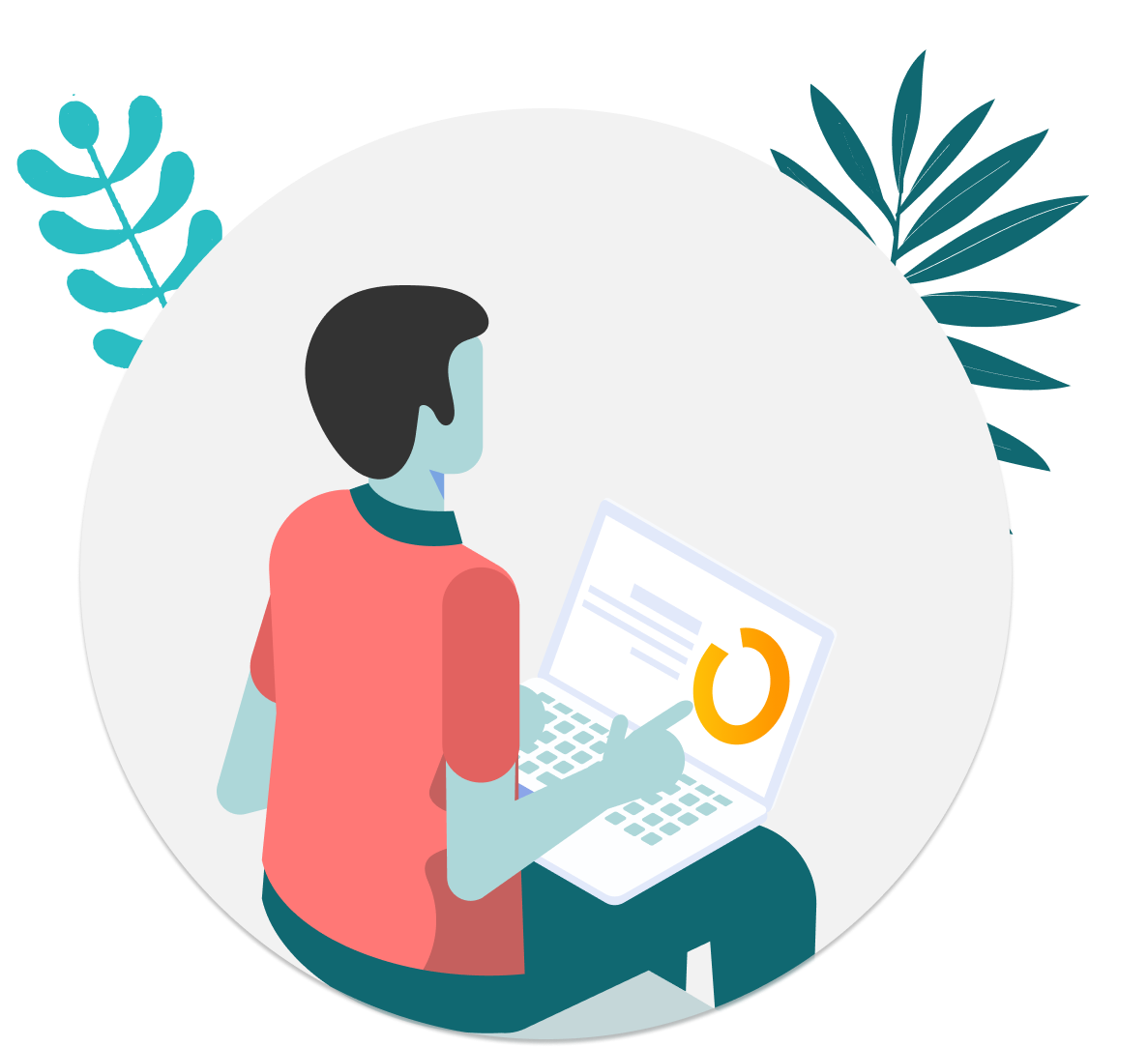 Illustration of a person with an open laptop with a security dashboard