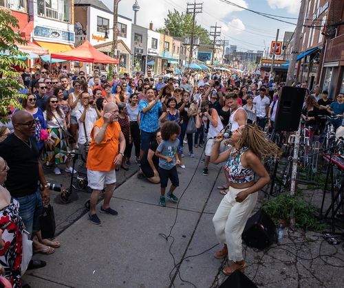 a street festival performance with a live band