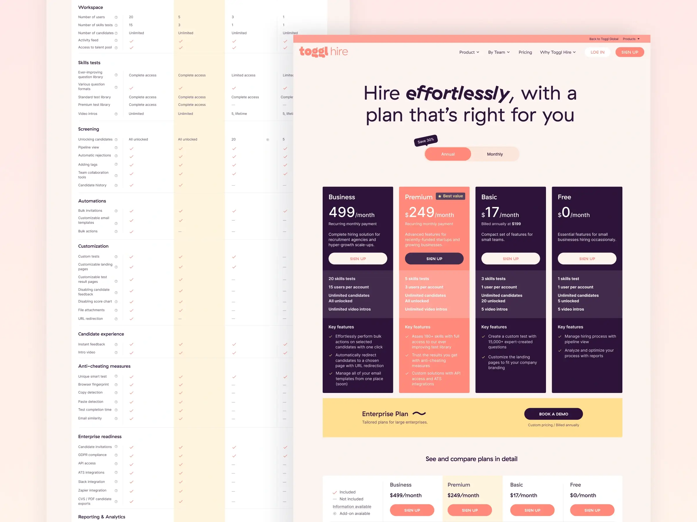 Pricing Page - Main pricing plans design - To showcase the design of the company's main pricing plans, clearly presenting the options available