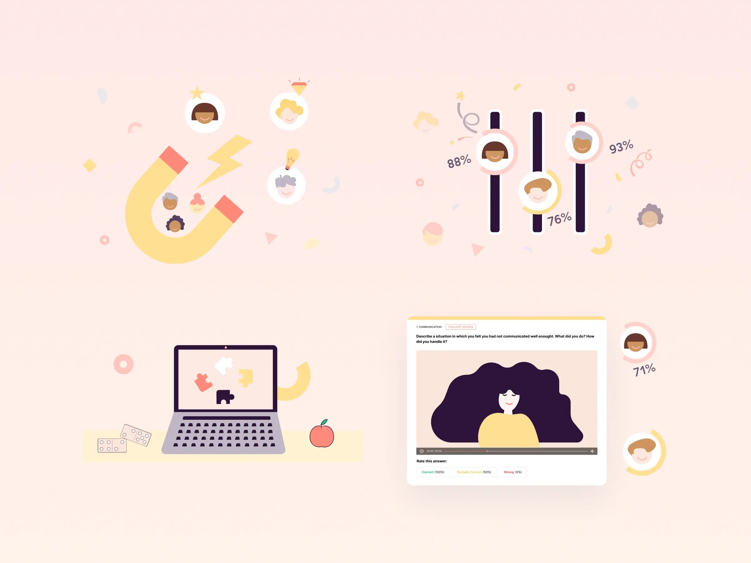 Creatives - Custom illustrations for product features - To showcase the unique illustrations crafted to visually represent various product features