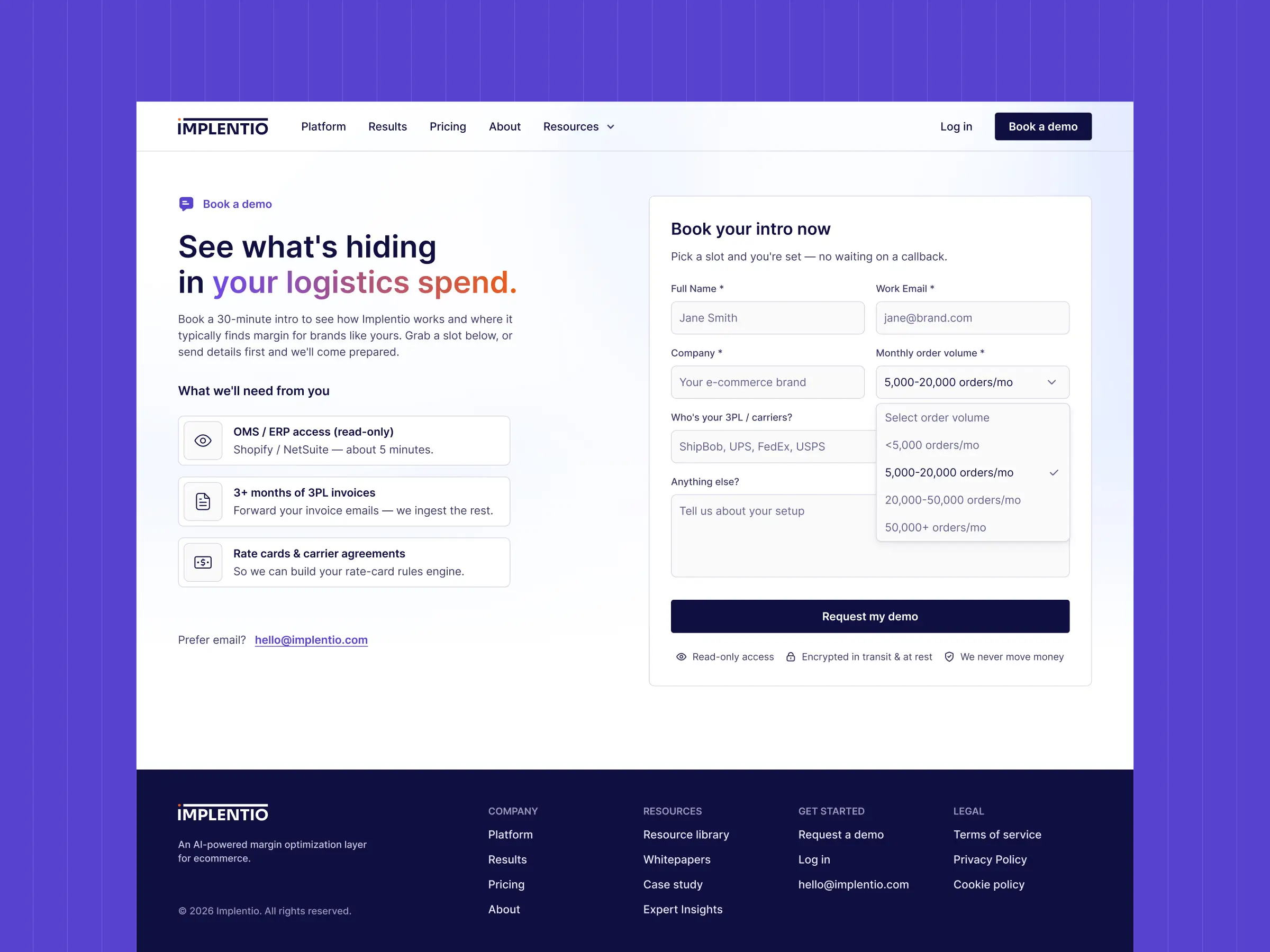 Lead Generation Flow – Book a Demo page designed to capture qualified leads and key business details.