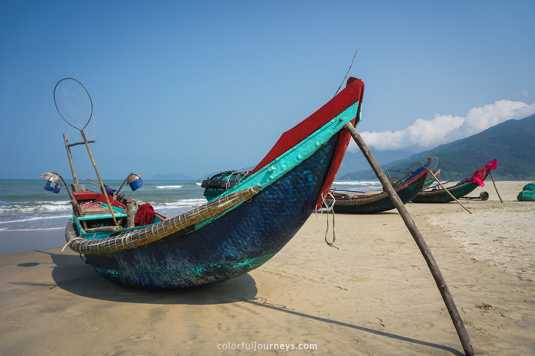 Wooden boats on a beach near Hue, Vietnam