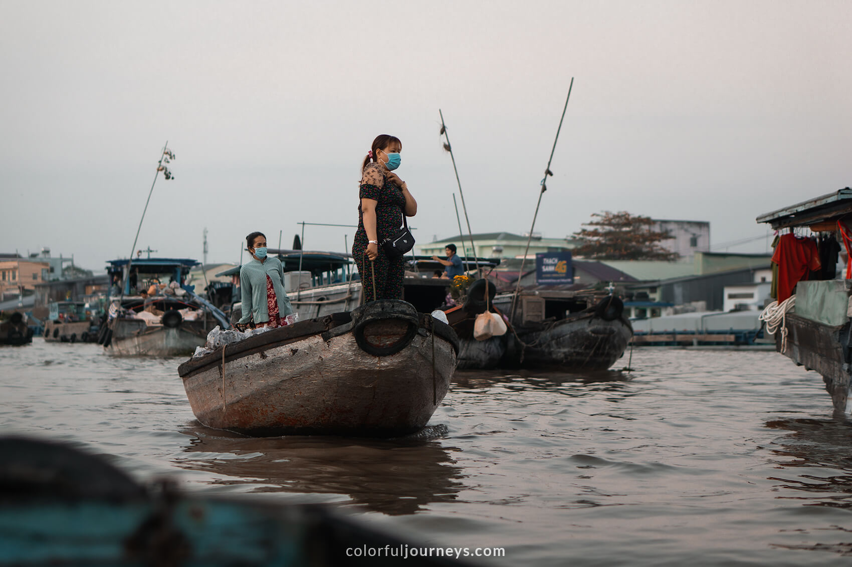 A busy floating market in Southern Vietnam.