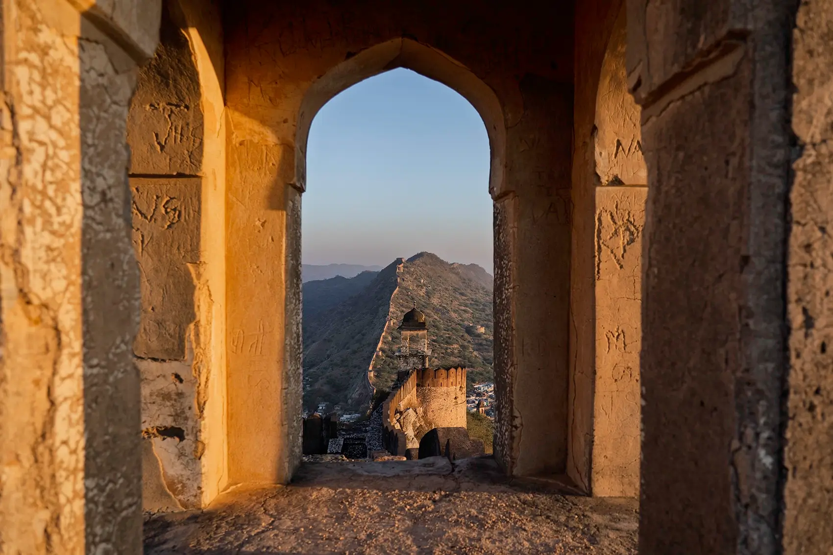 Inside a watch tower of the Amer Wall in Jaipur, India