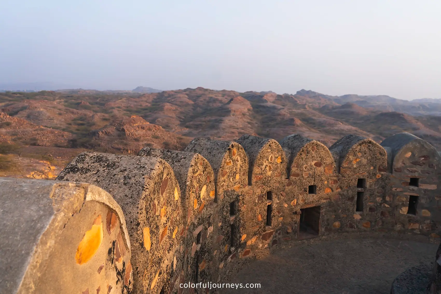 Ancient city walls in Rao Jodha Desert Rock Park in Jodhpur, India