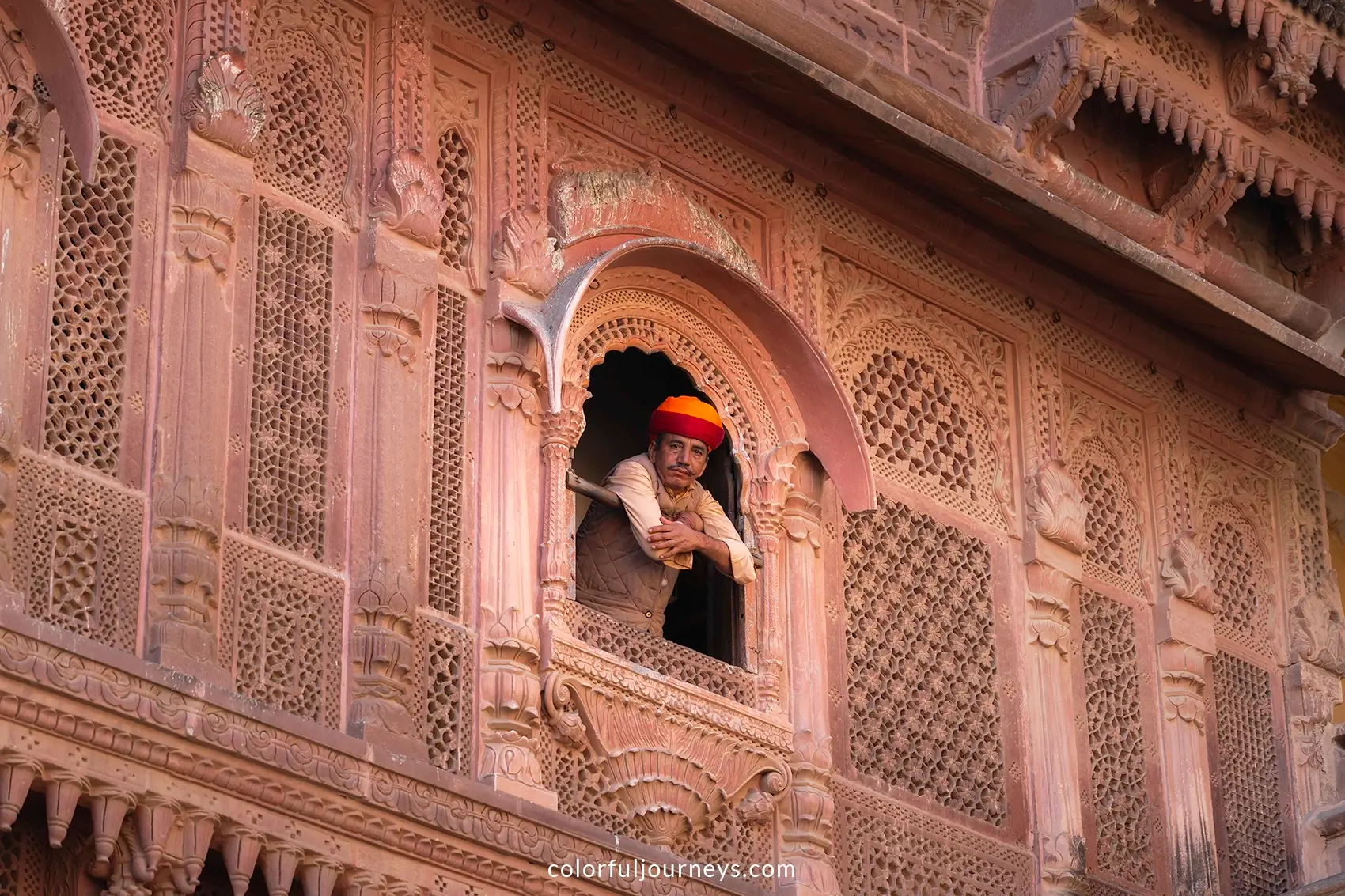 A guard poses for the camera at Mehrangarh Fort, India