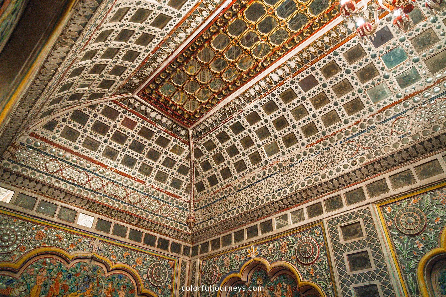A room covered with mirrors in Mehrangarh Fort in Jodhpur, India