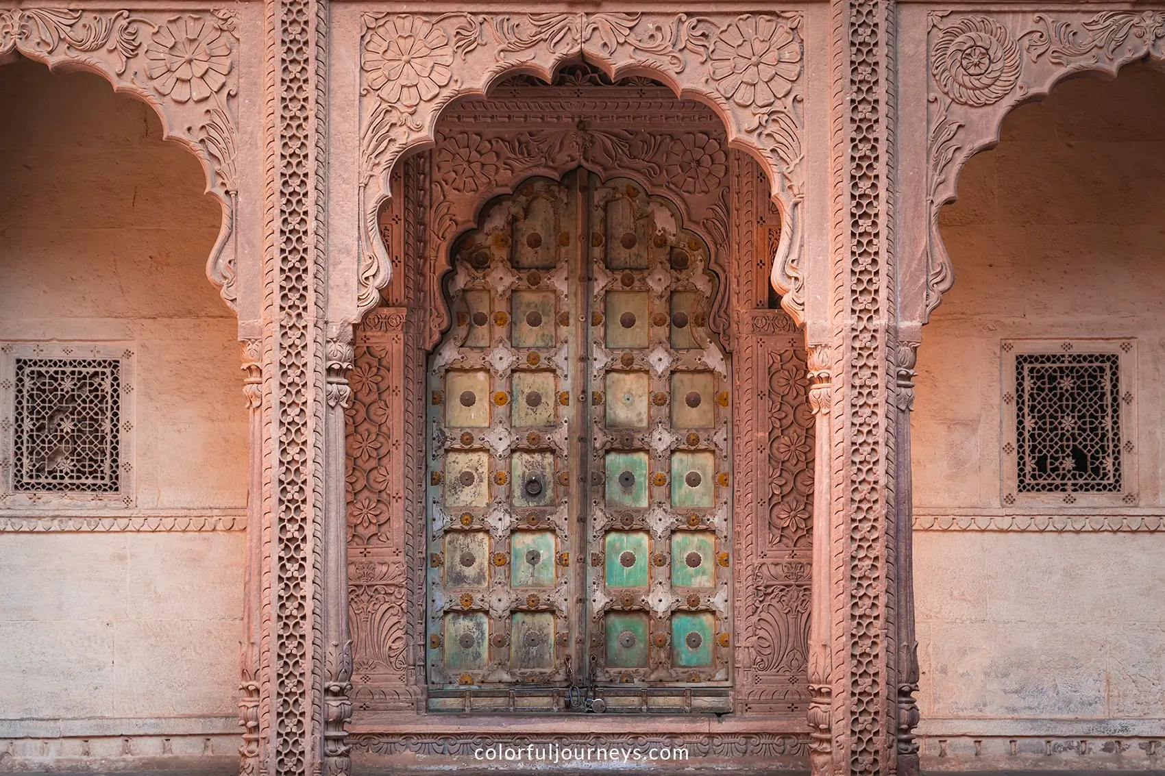 Intricately designed door at Mehrangarh Fort in Jodhpur, India
