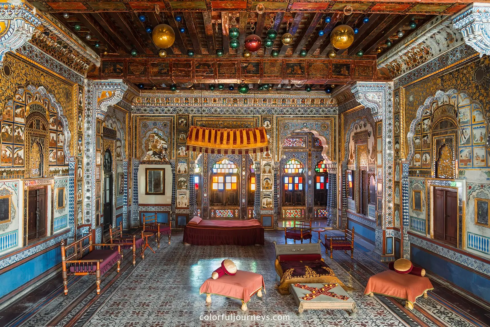 A intricately decorate room at Mehrangarh Fort in Jodhpur, India