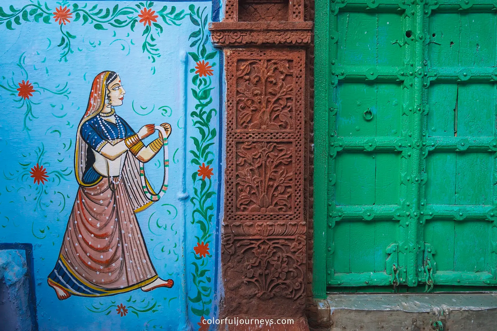 A mural of a woman in the streets of Jodhpur, India