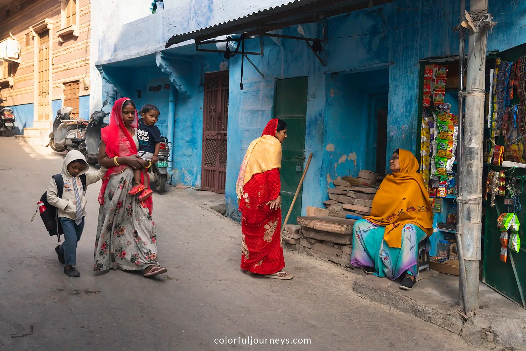 Women on the Blue streets of Jodhpur, India