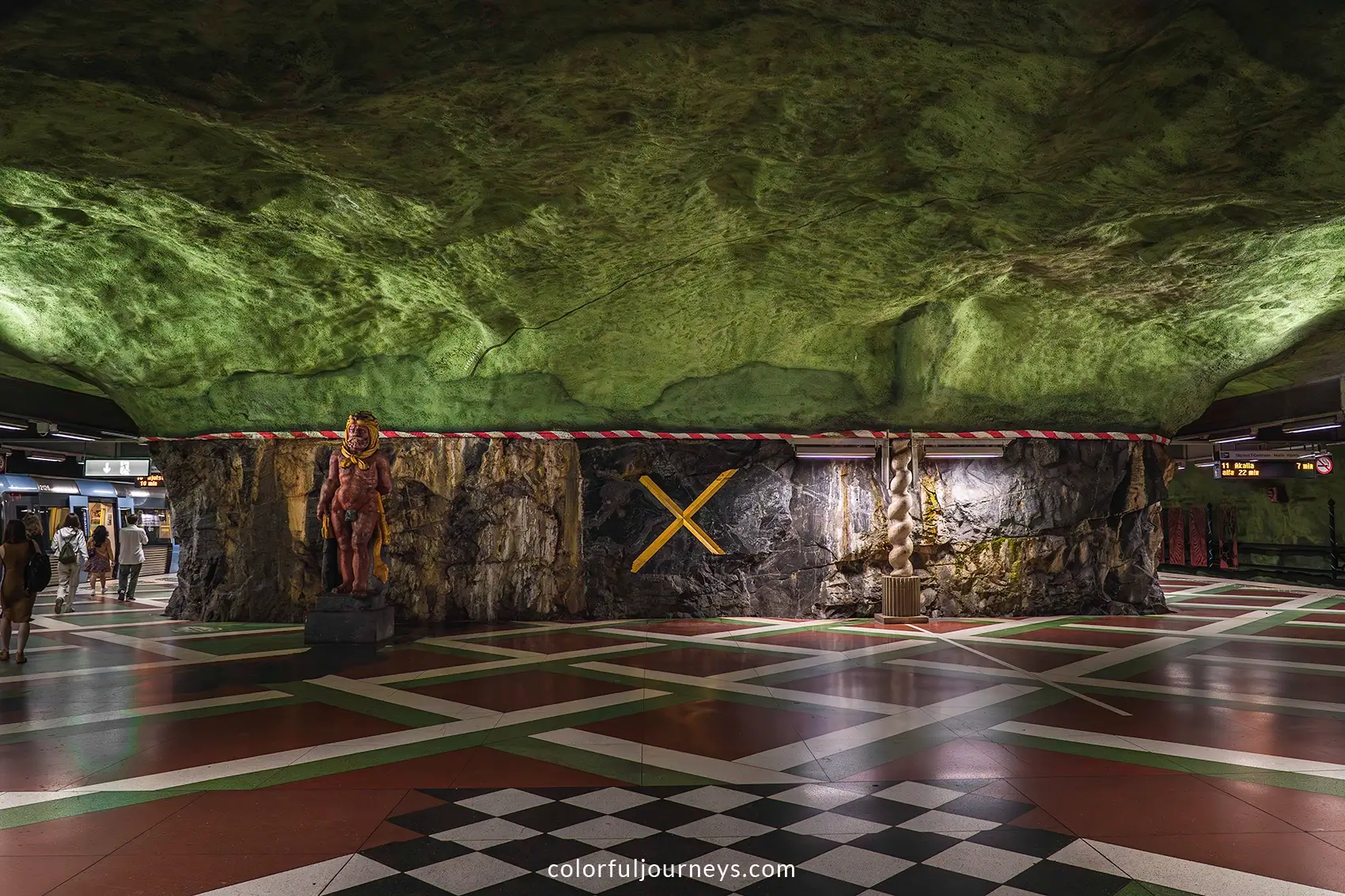 Green murals at Kungstradgarden Metro Station in Stockholm, Sweden