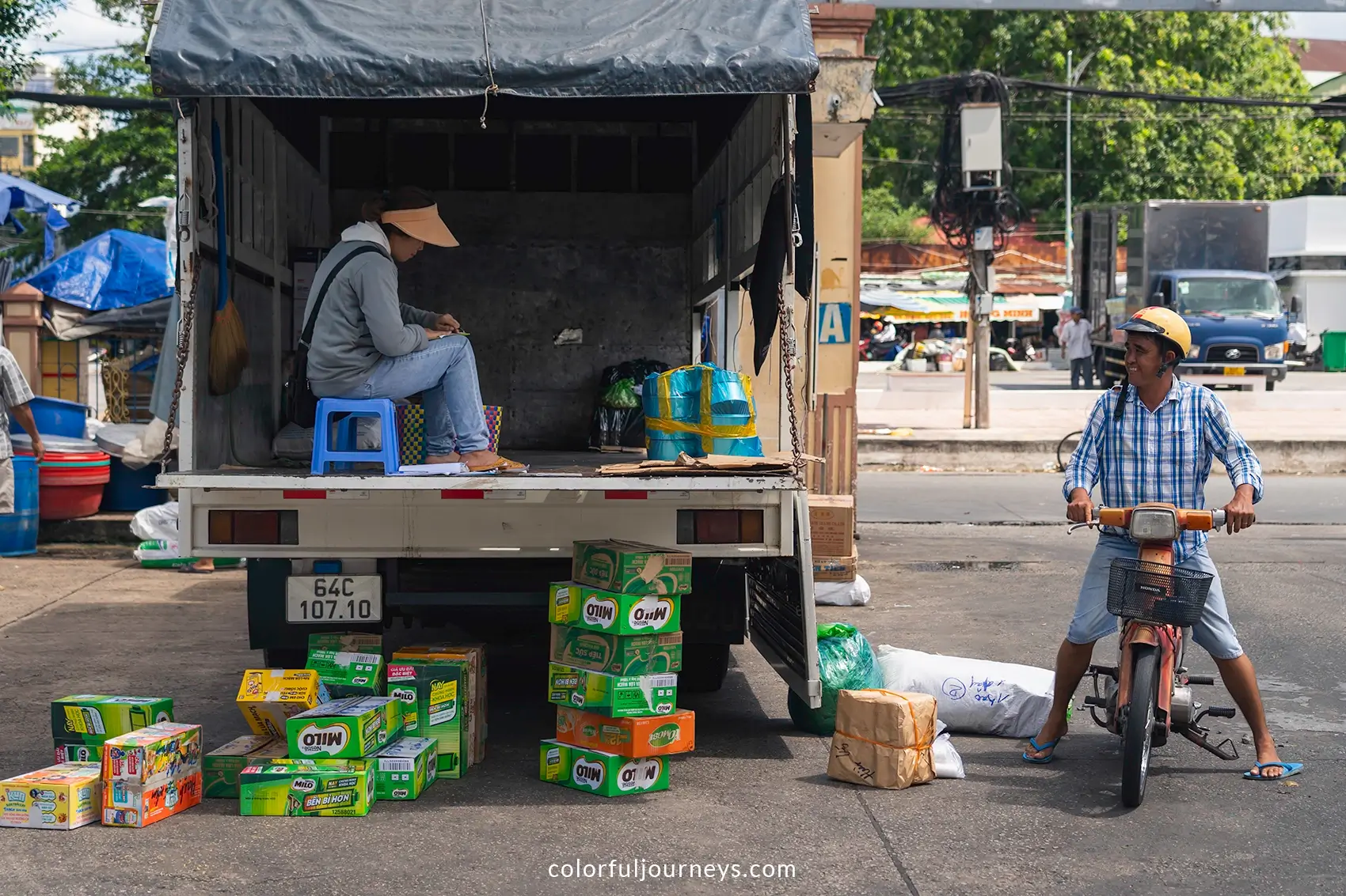 Goods are sold from a truck in Vinh Long, Vietnam