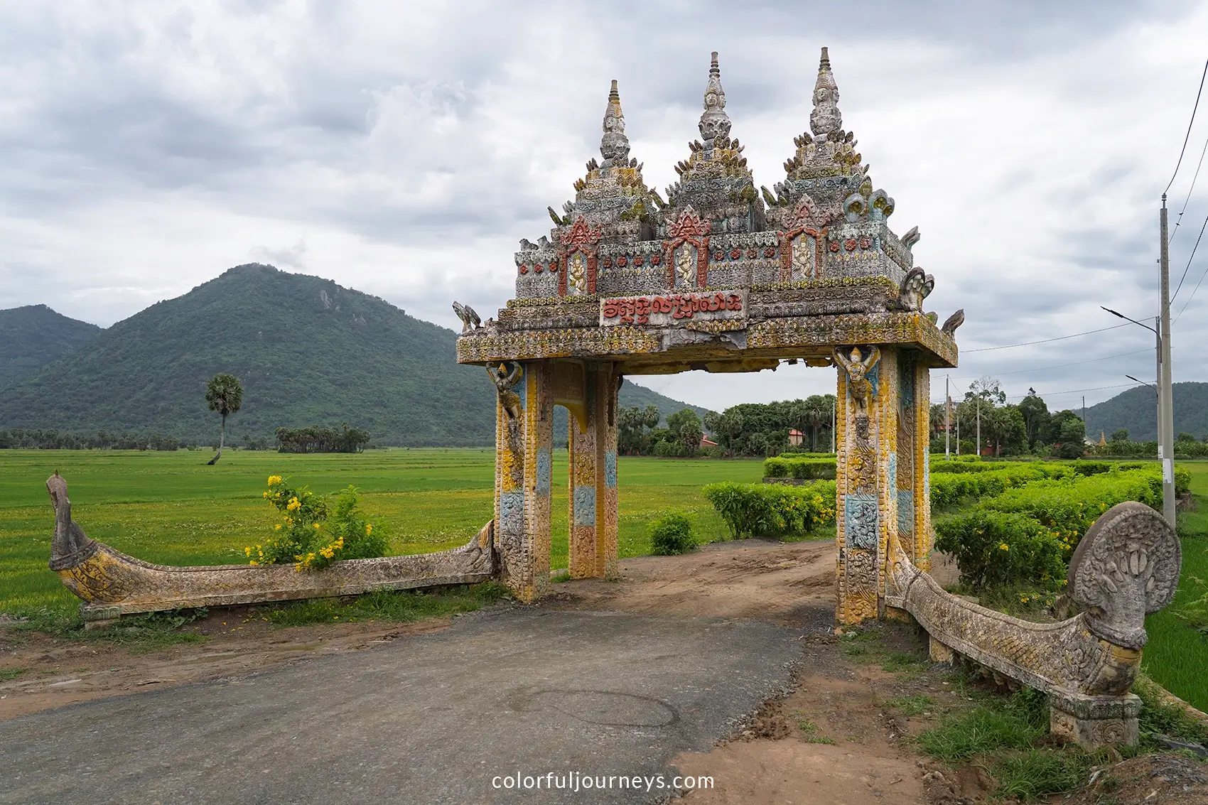 A intricately decorated gate at Tual Prasat Temple in Vietnam