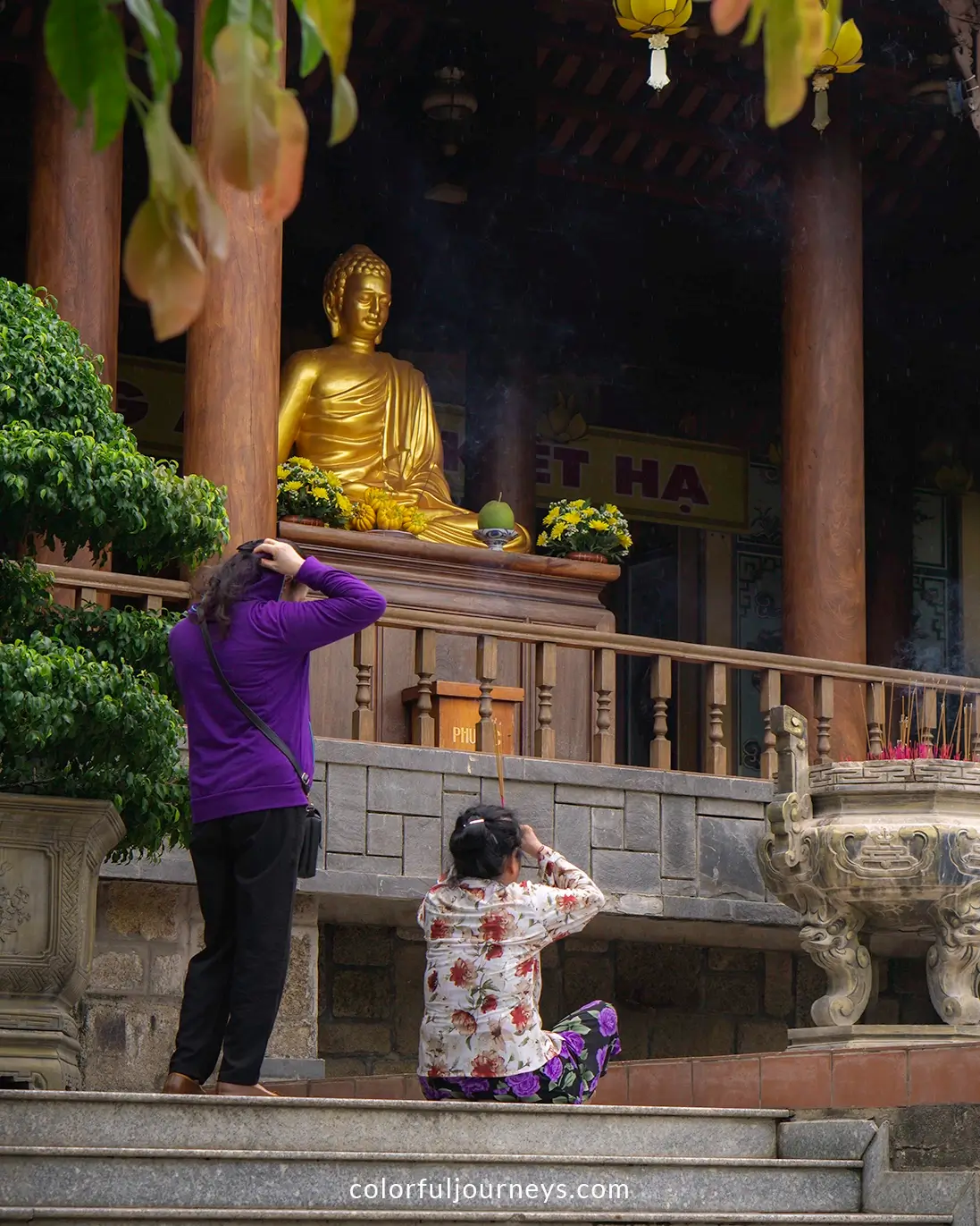 People praying at Long Son Pagoda in Nha Trang, Vietnam