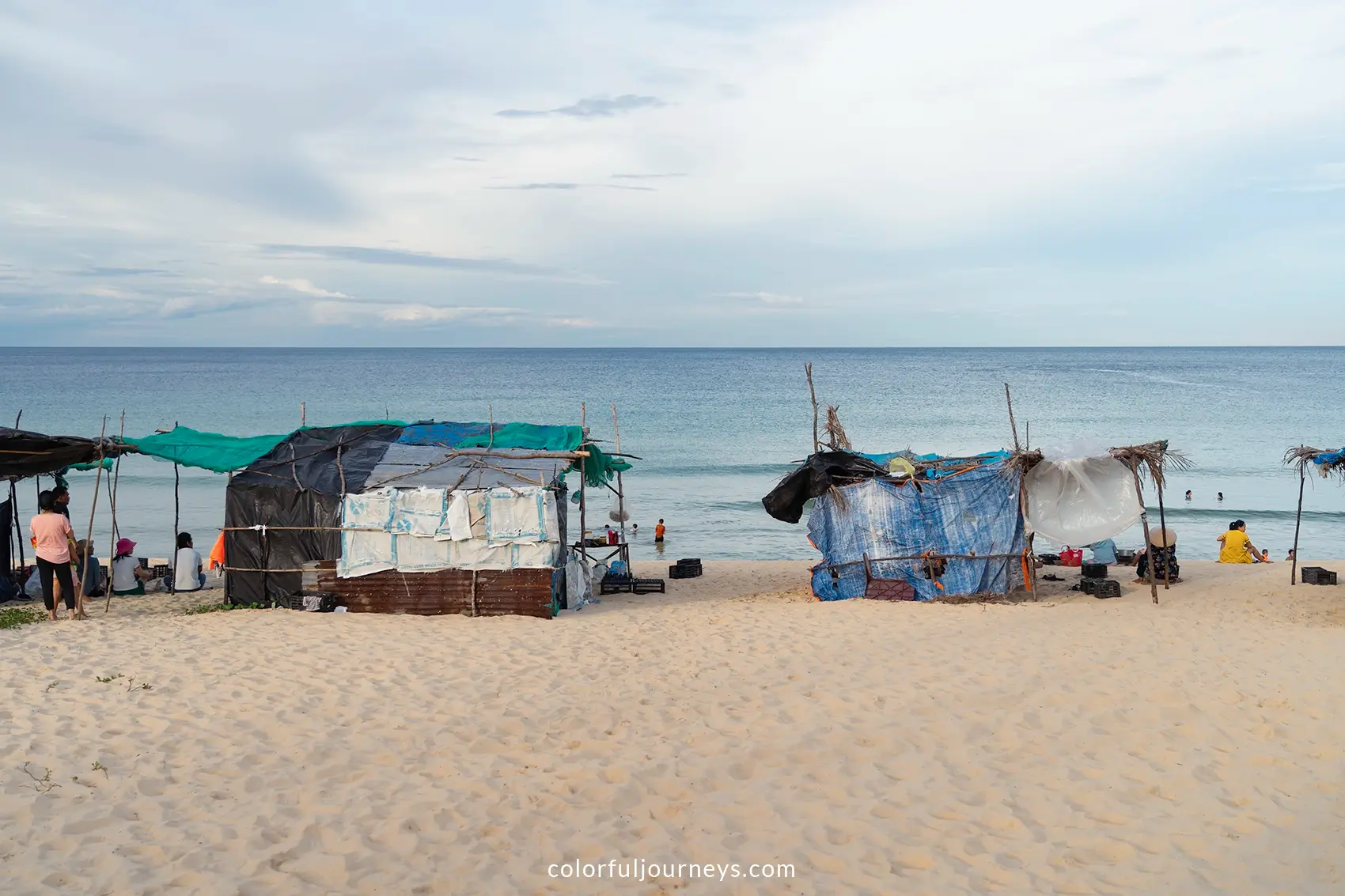 Improvised shacks on a beach in Vietnam