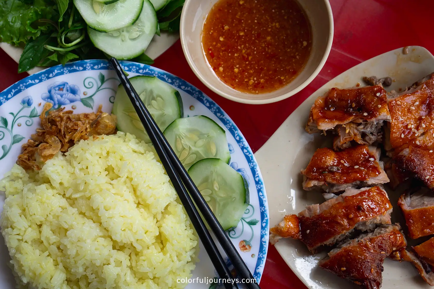 A plate with rice and grilled duck in Nha Trang, Vietnam