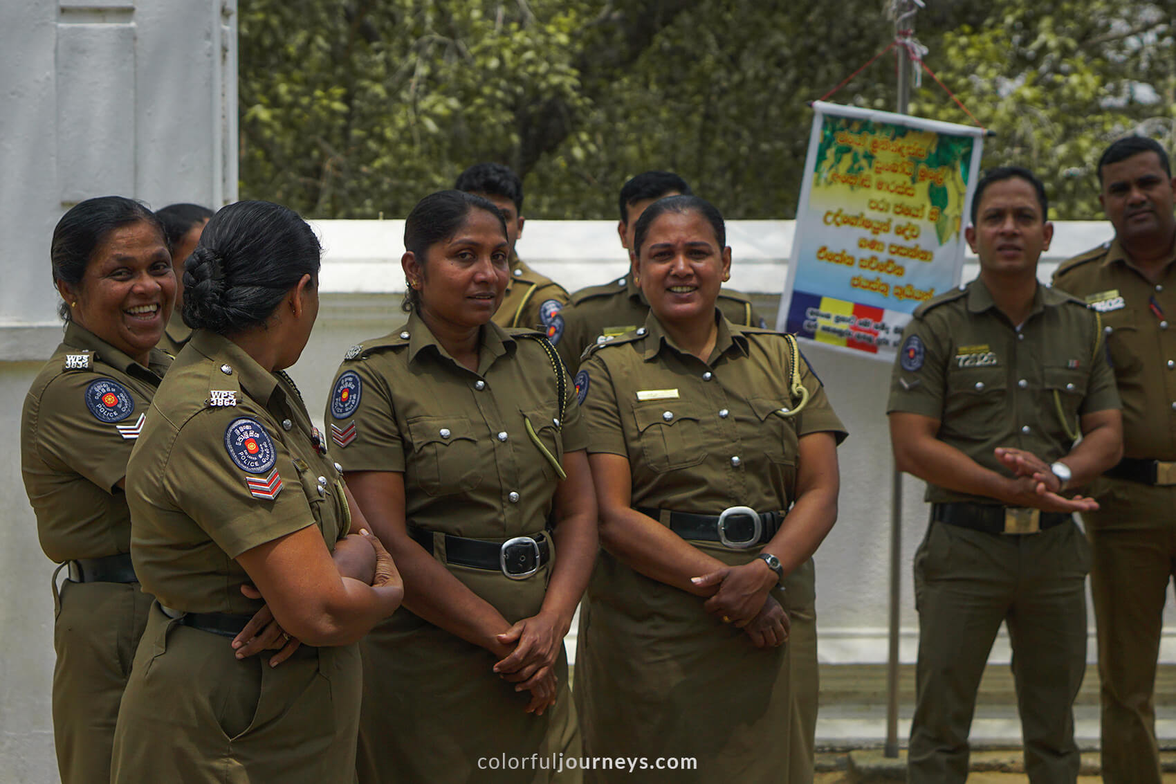 Government officials in uniform at a temple in Anuradhapura, Sri Laka