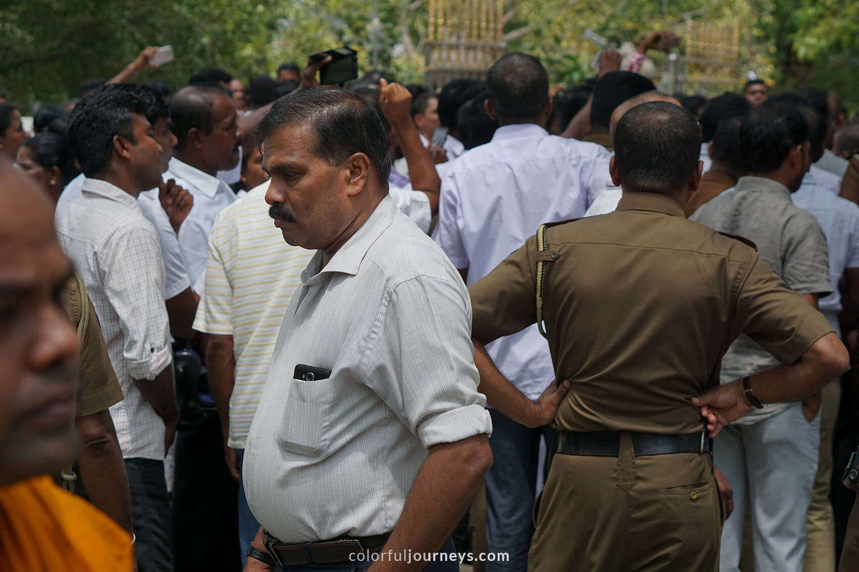 Crowds at a temple in Anuradhapura, Sri Lanka.