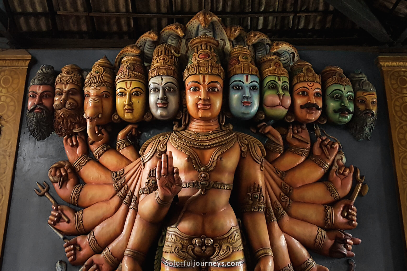 Statue with many faces at Munneswaram Temple, Sri Lanka