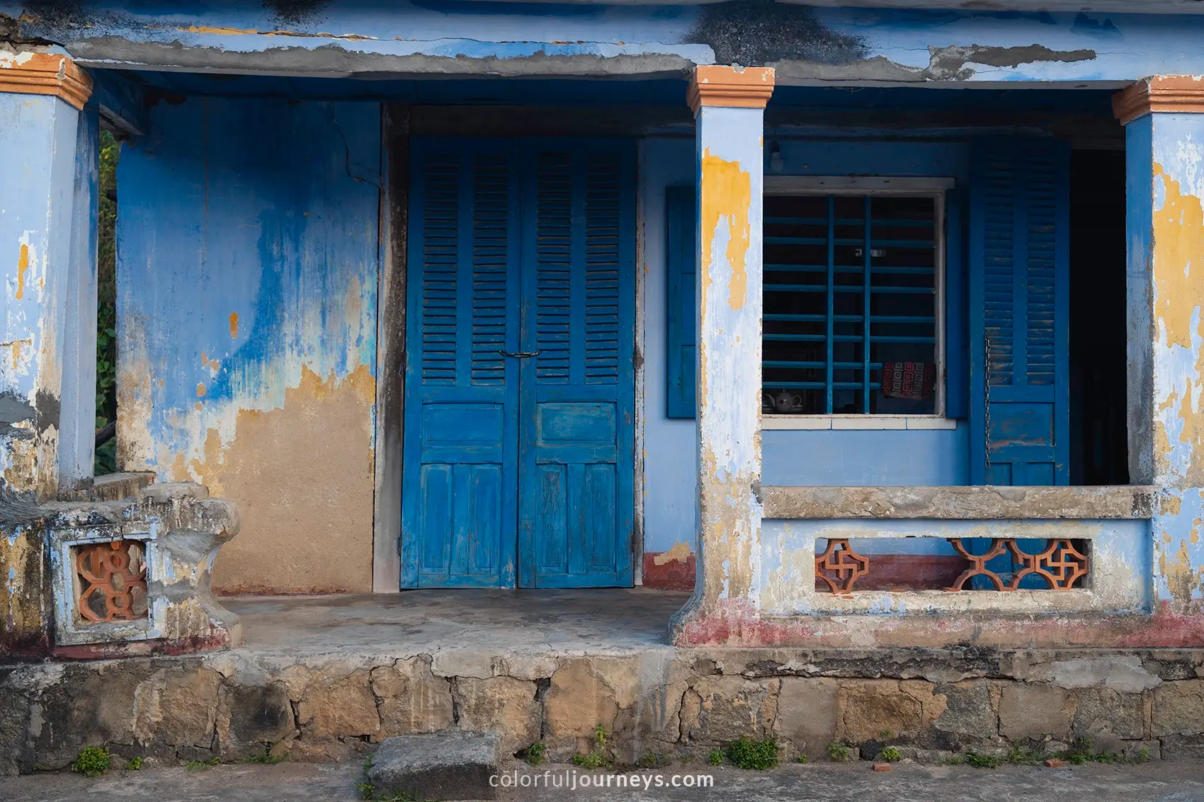 A blue facade in Lang Go Co village, Vietnam