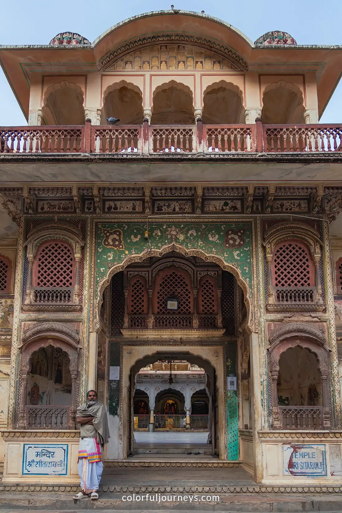 A colorful temple at Galta Ji in Jaipur, India