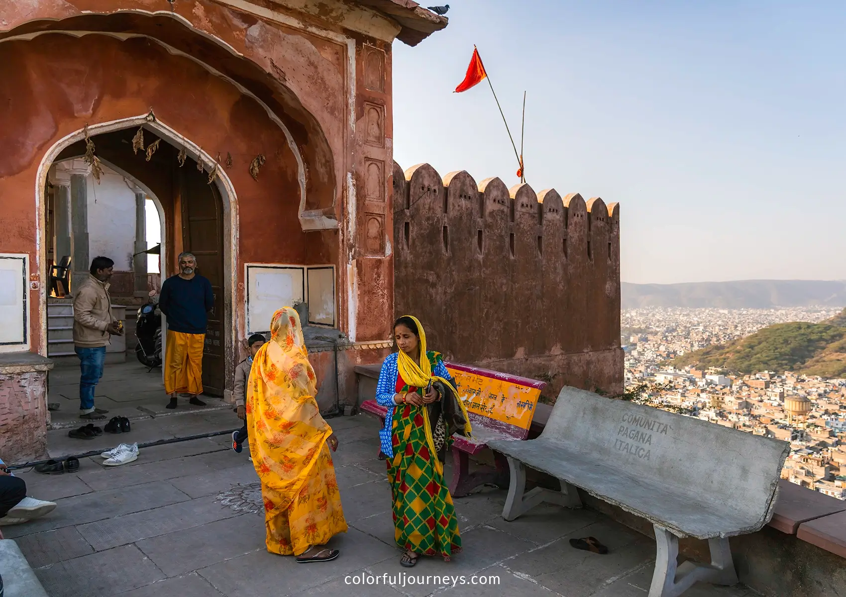 Visitors at the Sun Temple near Galta Ji in Jaipur, India
