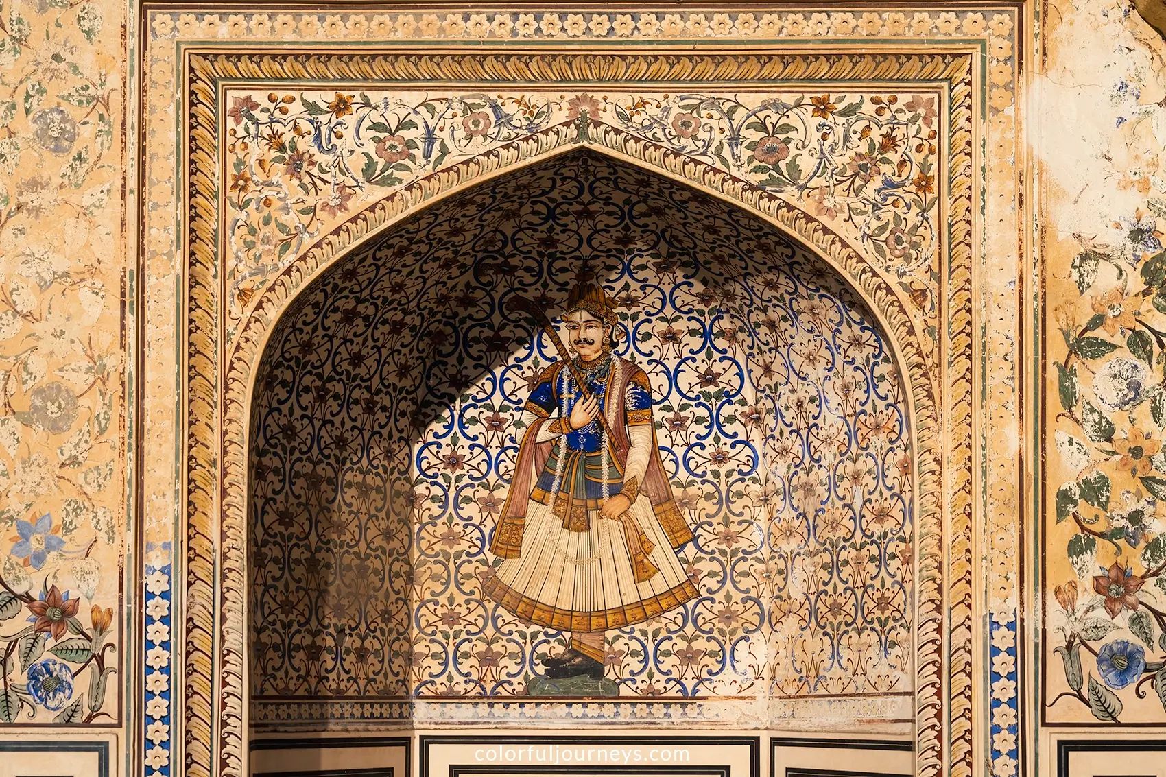 Fresco paintings at the Royal palace in Jaipur, India