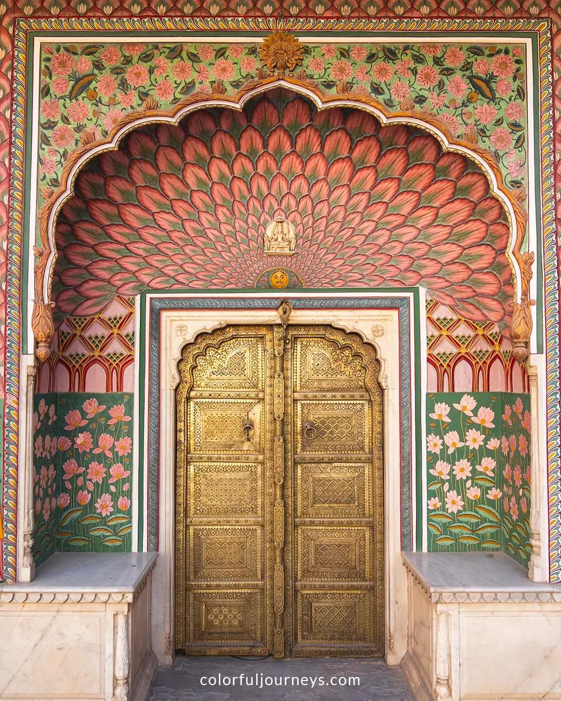 An intricately designed door at the Royal Palace in Jaipur, India