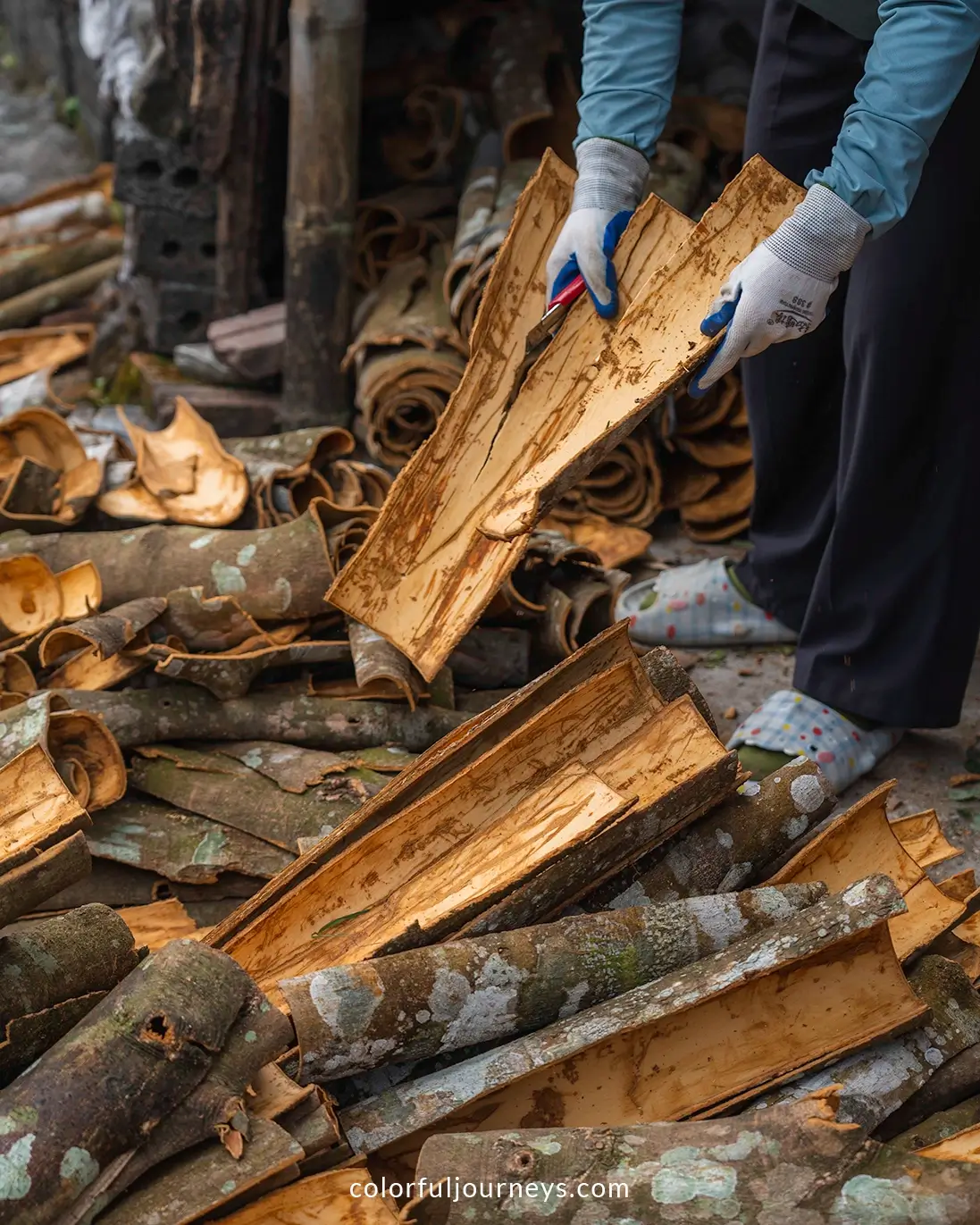 Women harvest cinnamon in the mountains of Vietnam