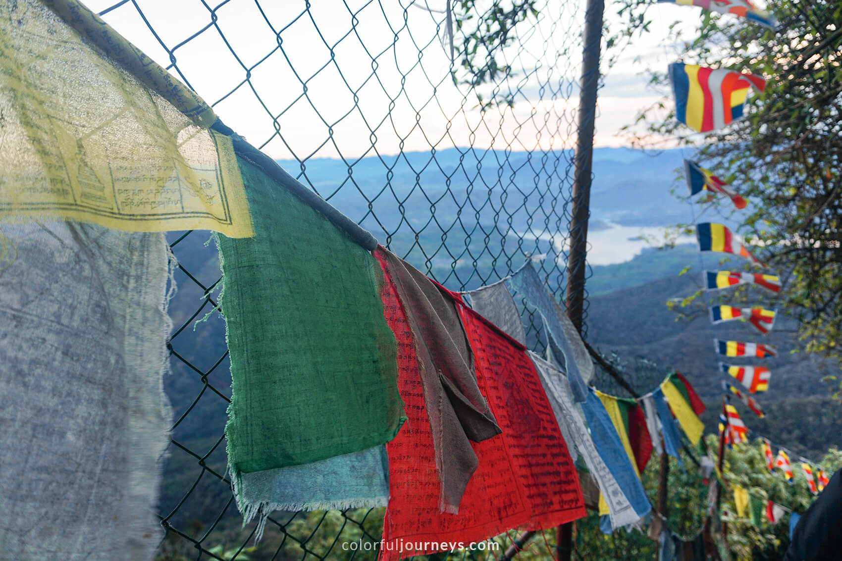 Colorful flags alongside the 5,500 steps of Adam's Peak, Sri Lanka. 