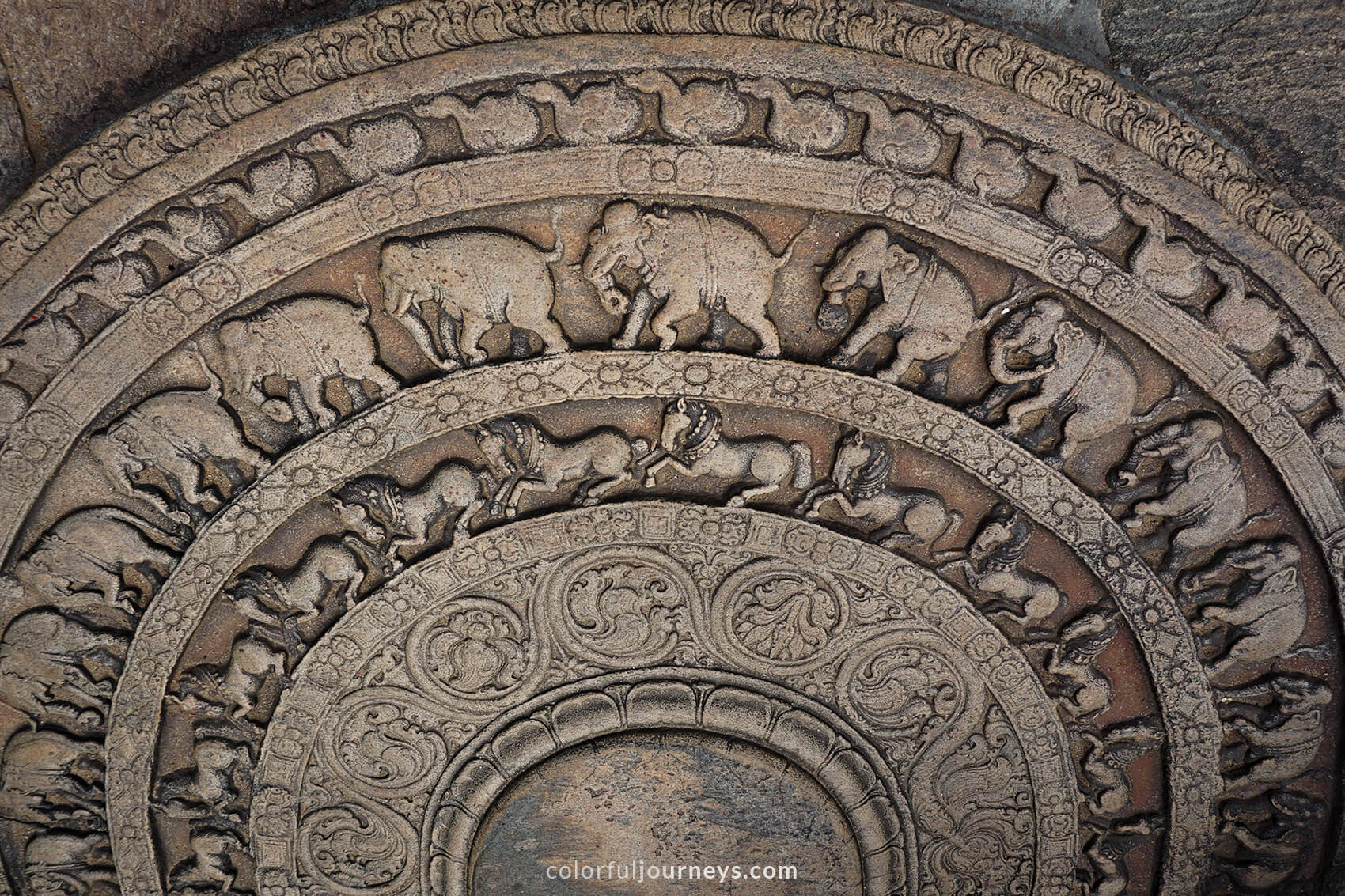 Moonstone at the bottom of the entrance of the Council Chamber of King Parakramabahu