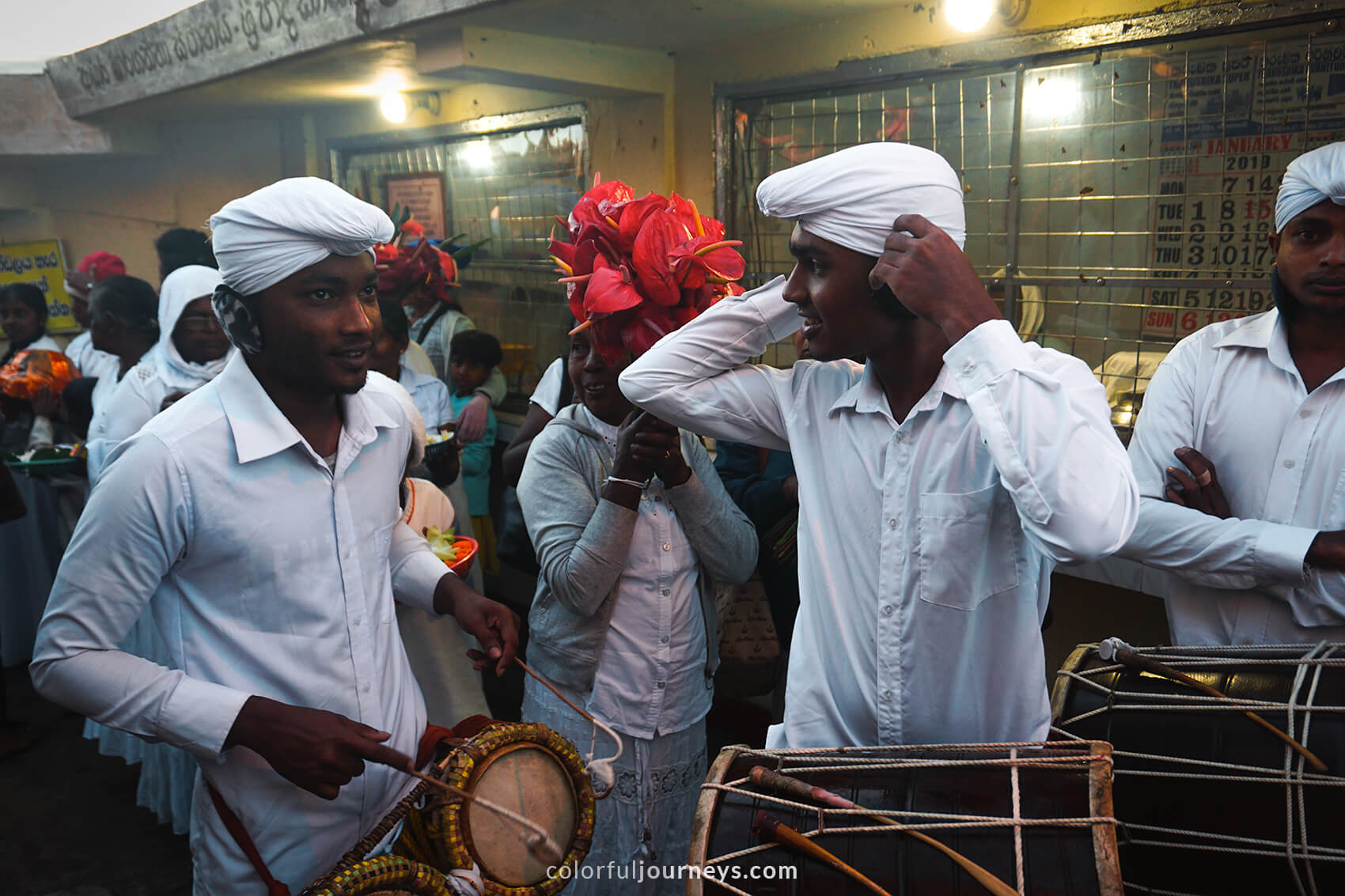 Young men prepare for a religious ceremony at Adams Peak, Sri Lanka. 