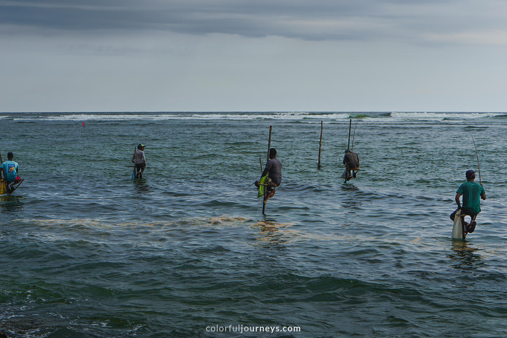 Stilt fishers near Matara, Sri Lanka. 