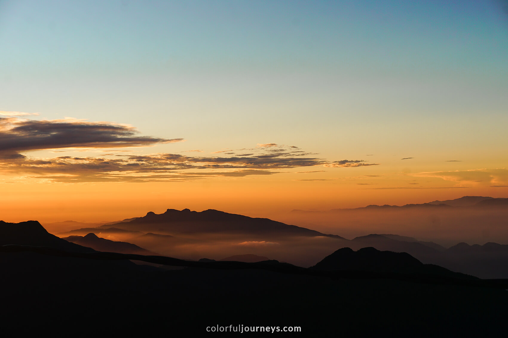 Colorful skies during sunrise at Adam's Peak, Sri Lanka