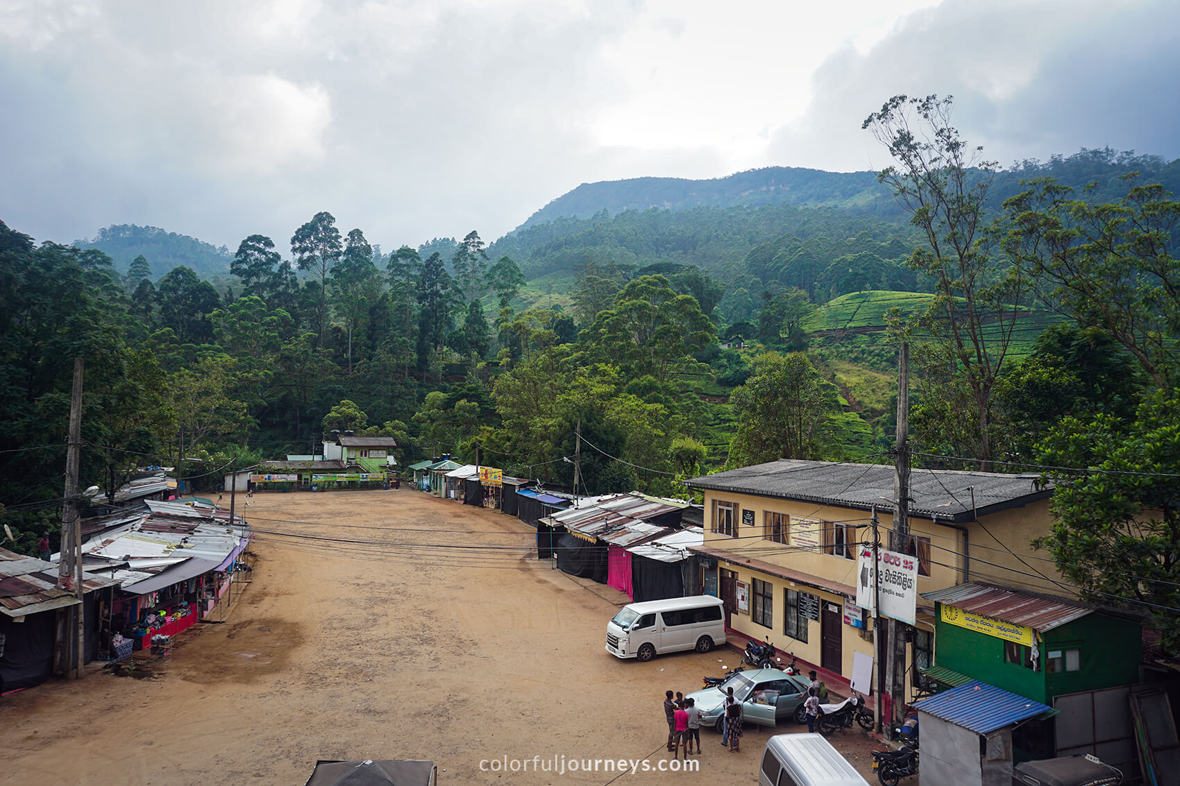 Delhousie surrounded by hills covered with tea plantations.