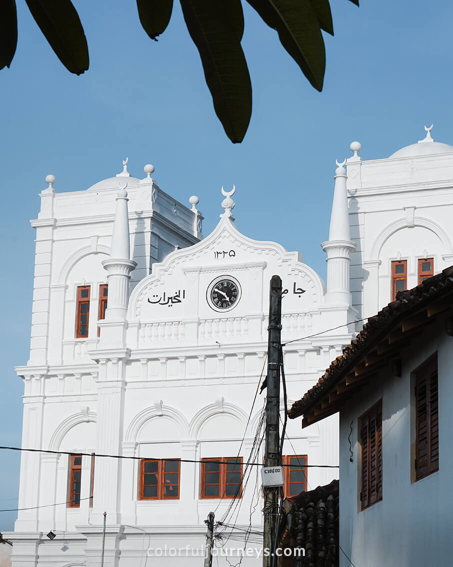 Colonial buildings lit up by the sun in Galle, Sri Lanka. 