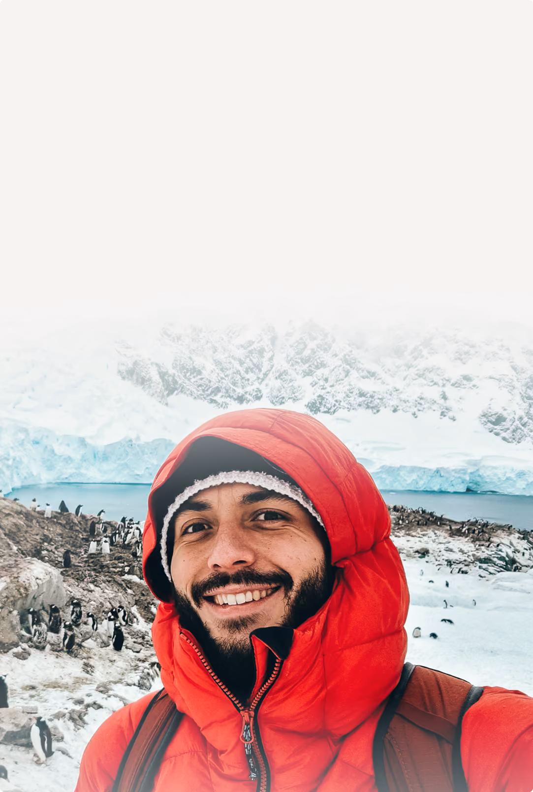 Ulysse Lubin en Antarctique, au milieu d'une colonie de manchots