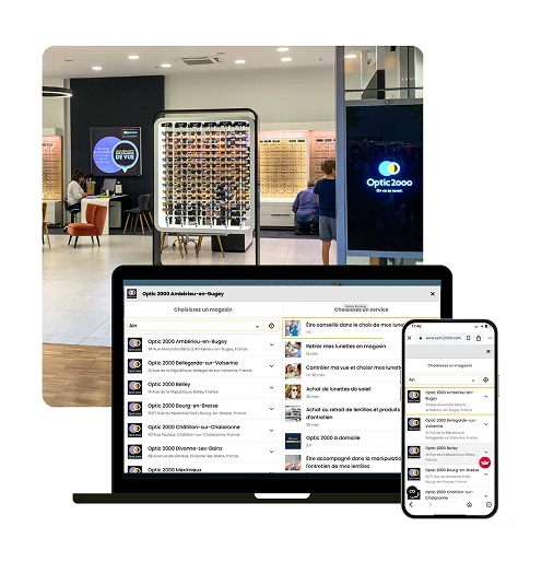 Booxi sur ordinateur et mobile dans un magasin Optic 2000