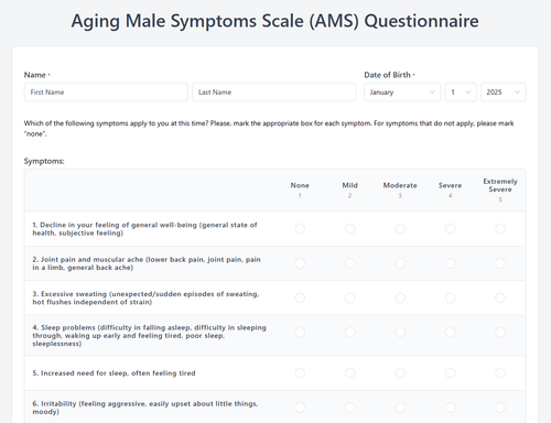 AMS Questionnaire — Aging Males' Symptoms Scale | Zentake Template