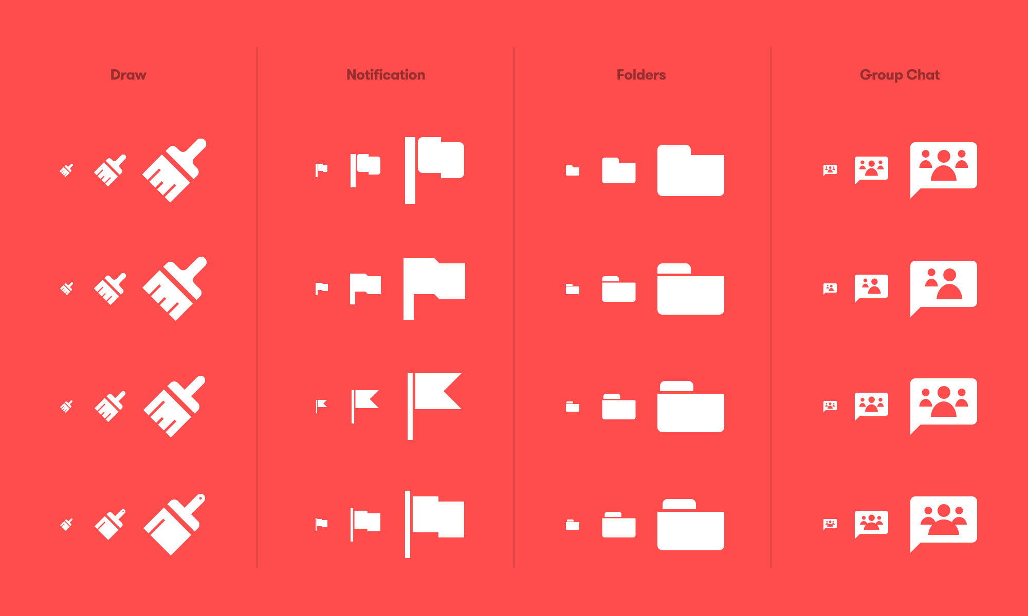 Exploring the icons at different sizes for legibility.
