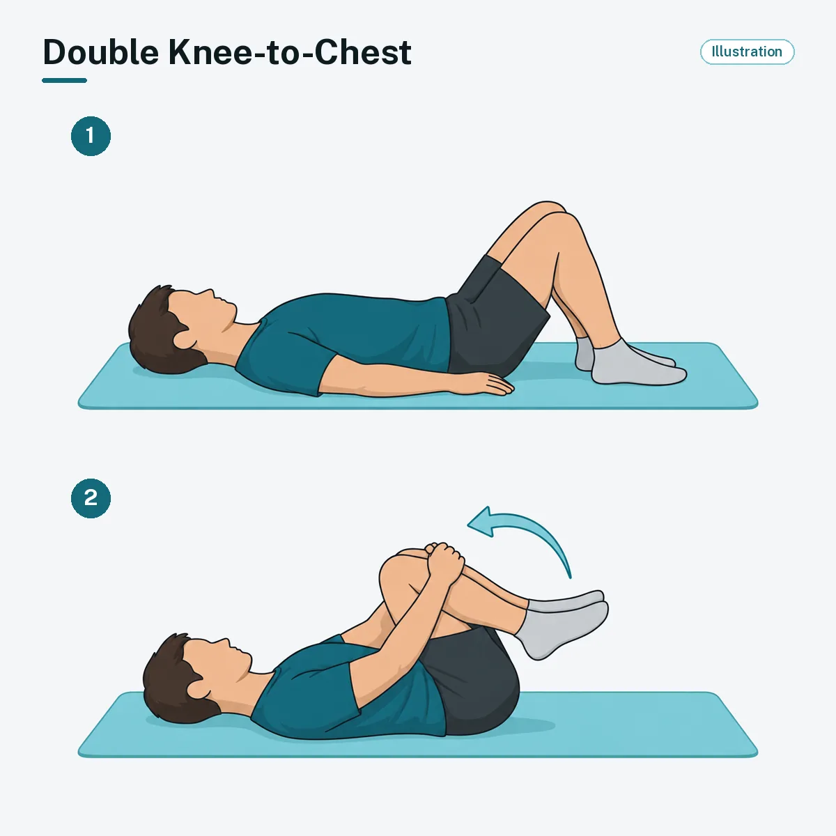 A person lying on their back hugs both knees toward the chest.