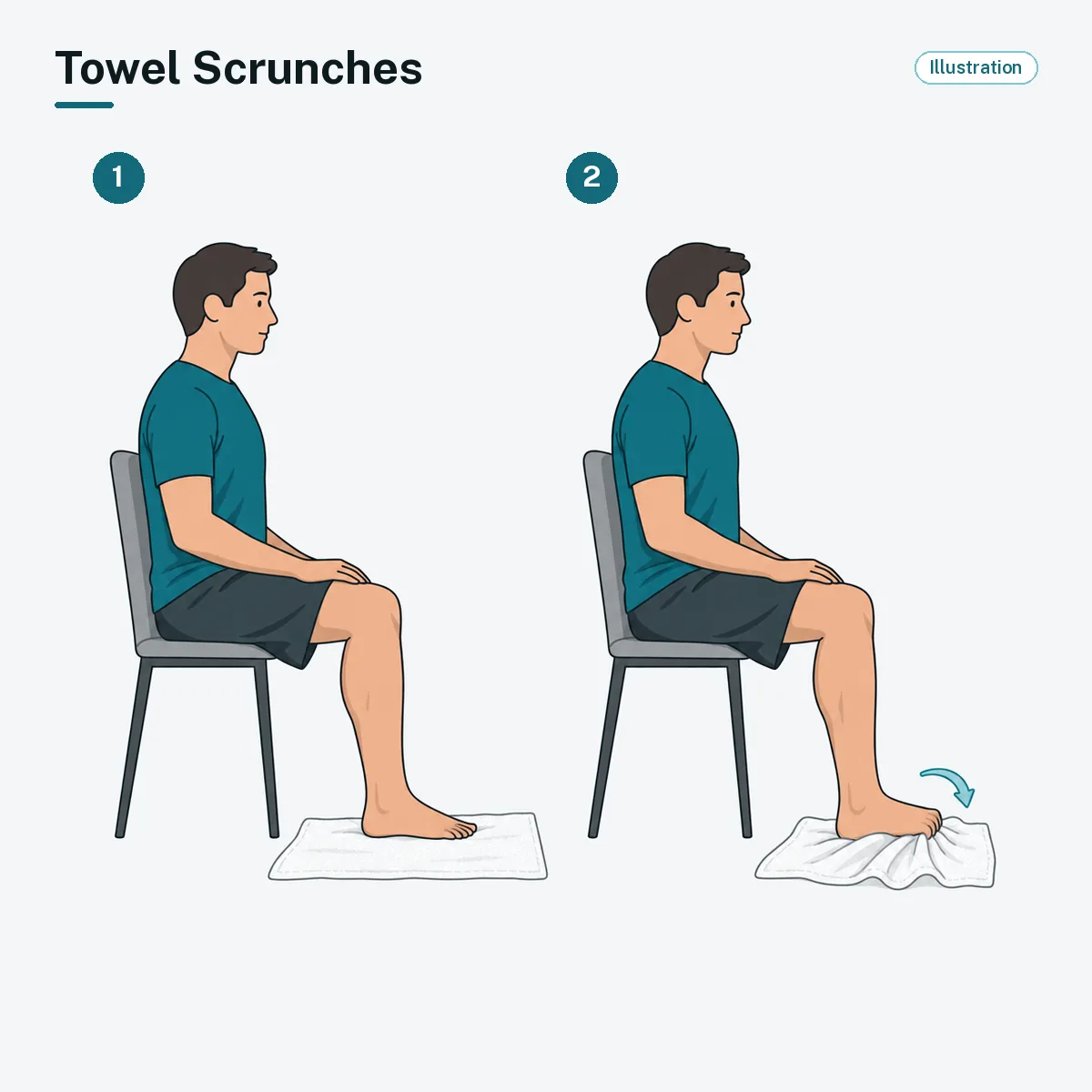 A bare foot curls its toes to scrunch a towel on the floor.